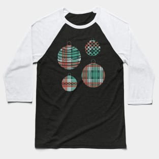 Red, Green and White Tartan Christmas Baubles Baseball T-Shirt